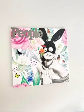 Floral Marilyn Monroe with bunny Mask Wall Art - Pink, Black & Green